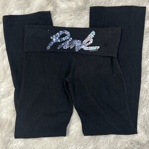 Vintage Y2K Victoria's Secret PINK Sequin Fold Over Yoga Pants Flare Dog Medium